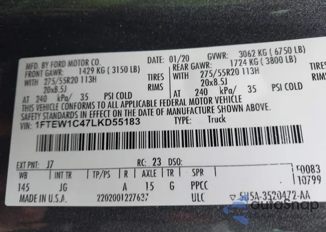 2020 Ford F-150 Xl from USA, damaged, VIN 1FTEW1C47LKD55183